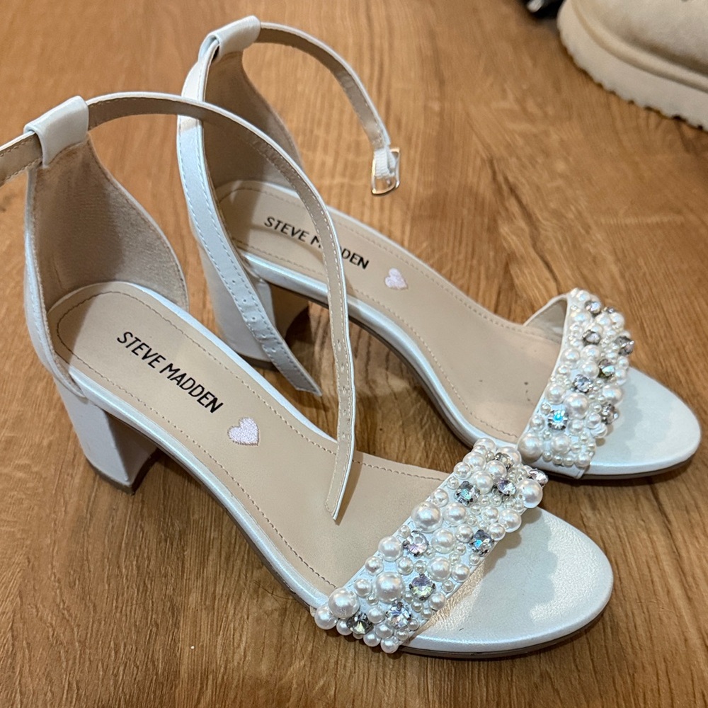Steve Madden Pearl Embellished White Heels